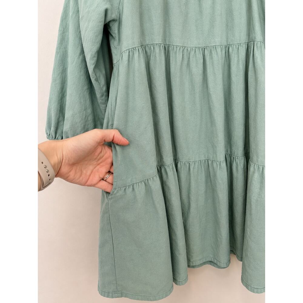 Cottagecore Green Tiered Dress Womens Sz XS Peasant Balloon Sleeve Prairie Boho - Picture 3 of 4